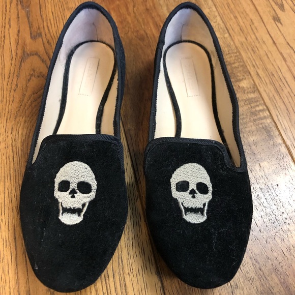 Zara Shoes - Zara (Trafaluc) Black Velvet Skull Flat